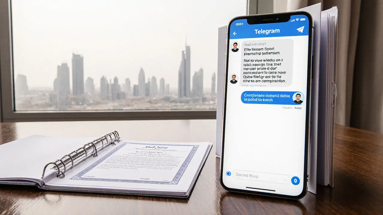 A smartphone showing secure messages and health documents for escort services in Dubai.