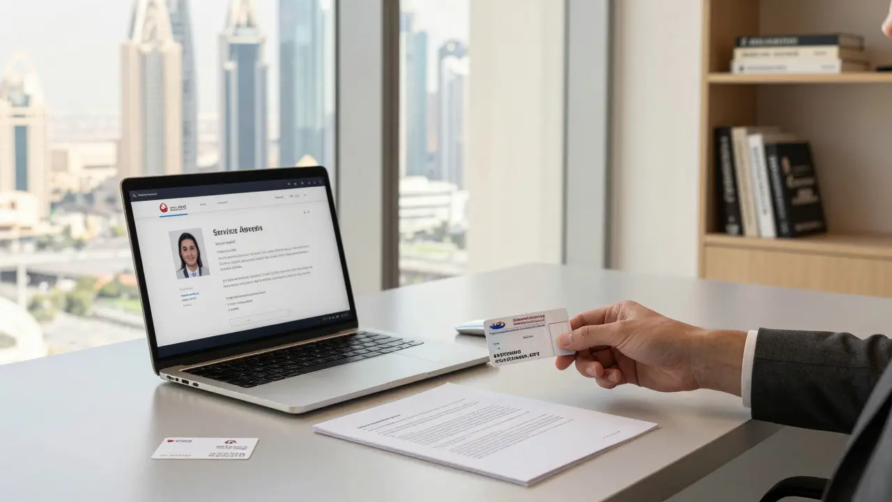 A professional agency office in Abu Dhabi with verified documents and a clean, trustworthy environment.